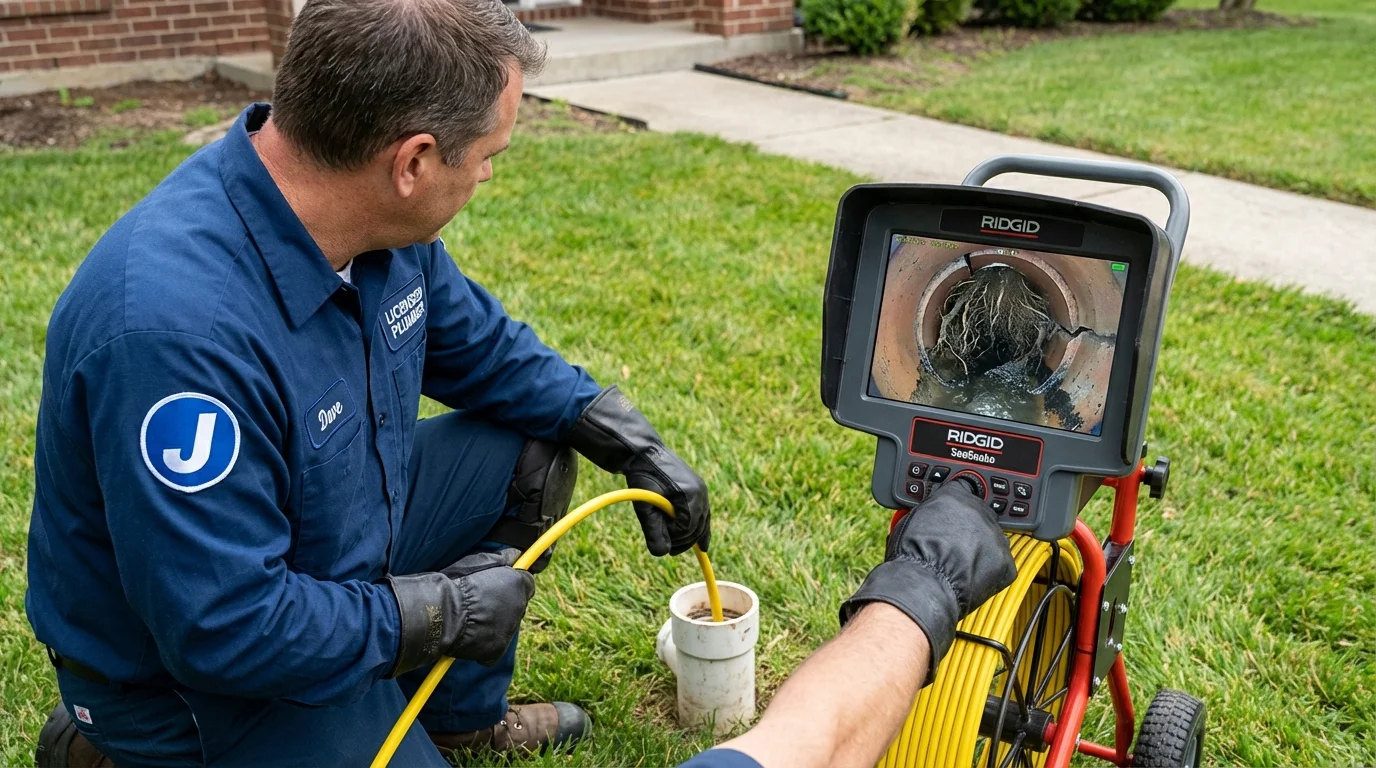 Sewer camera inspection being performed by Johns Plumbing LLC in Garner